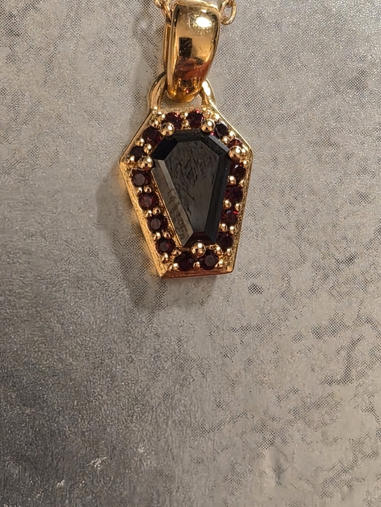 starland us Jewelry - Starland US Black Moissanite Coffin Pendant With Garnet Halo
